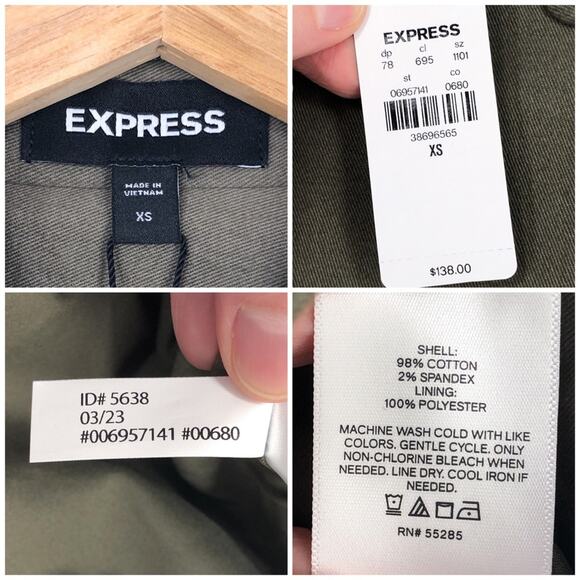 Express Utility Jacket Belt Pockets Oversized Cotton Twill Stretch Size XS Olive - Picture 10 of 16